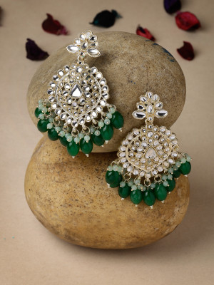 Studio Sukkhi Classy Gold Plated Green Faux Beaded With Kundan Dangle Drop Earrings Alloy Drops & Danglers