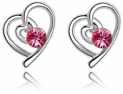 Nilu's Collection Charming Pink Austria Crystal Heart Shape Stud Earrings made for Girls Copper Stud Earring