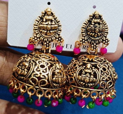 SAKETHAM Golden round Hangs Alloy Jhumki Earring