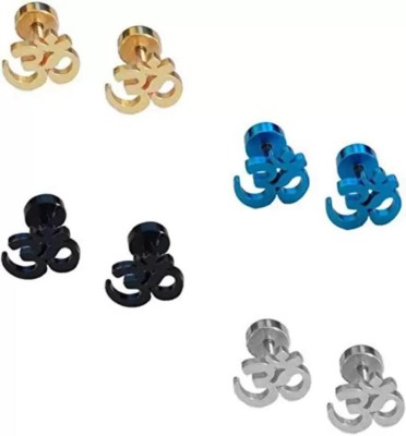 Dee Gee's mart Om Gold Black Blue Silver Pair Each Stud Earring for Men & Women Earings Alloy Stud Earring