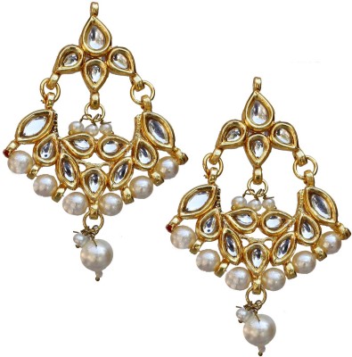 Lucky Jewellery Lucky Jewellery Designer White Color Kundan Pearl Back Side Meenakari Earring For Girls & Women Pearl Alloy Stud Earring