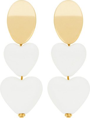 FOGGMART Heart Shape Long Drop Gold & White Earrings | Lightweight, Rust-Free Earrings Alloy, Stainless Steel Drops & Danglers, Jhumki Earring, Earring Set
