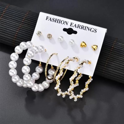 Jewels Galaxy Trendy Gold Plated Pearl Alloy Hoop Earring