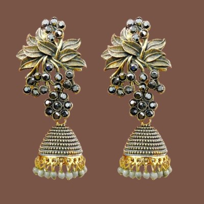 vickyjewel grey jhumka earrings for women heavy wedding jhumki earrings for women Pearl, Cubic Zirconia Alloy Jhumki Earring