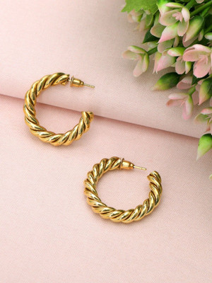 Dressberry Gold Plated Statement Rope Style Hoop Earrings for Girls & Women Brass Hoop Earring