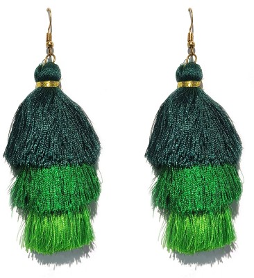 La Belleza Green Long Drop Dangler Tassel Earring Alloy Tassel Earring