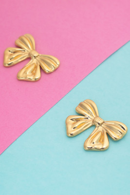 Ala Moda Ala Moda Golden Bow Charm Studs Alloy Clip-on Earring