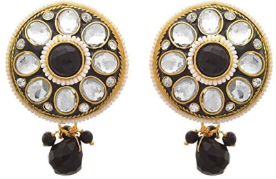 JFL Jewellery for Less Ethnic One Gram Gold Plated Black Meenakari Diamond Designer Earring Copper Drops & Danglers