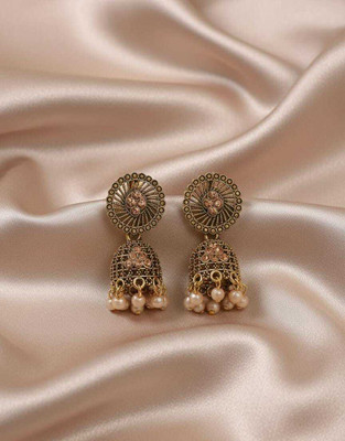 DEESHINE Royal Radiance Antique Jhumka Earrings For Women & Girls. Beads, Pearl Brass Chandbali Earring