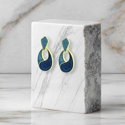 Fashion Fusion Blue Enamel Gold Plated Korea Inspired Alloy Drops & Danglers