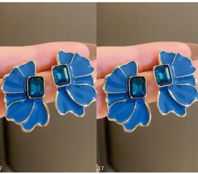 RISHASTYLE Navy blue shine earrings with gold plated combo of Two Zircon Alloy Stud Earring