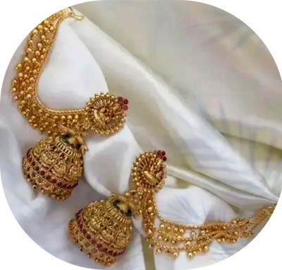 AARYA ENTERPRISES Lakshmi Ji zumkhas with kansar Beads Metal Earring Set