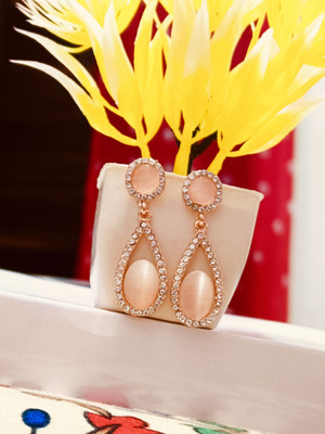 Adaah And Adorn Adaah & Adorn Crystal Drop And Rose Gold Earring Cat's Eye Alloy Drops & Danglers