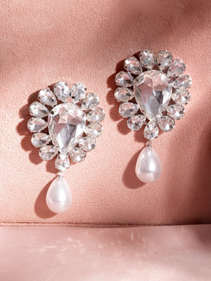 RUBANS Rubans Rhodium-Plated Contemporary Drop Earrings Brass Drops & Danglers