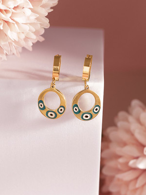 Priyaasi Evil Eye Oval Design Gold Plated Mini Drop Earrings Brass Drops & Danglers
