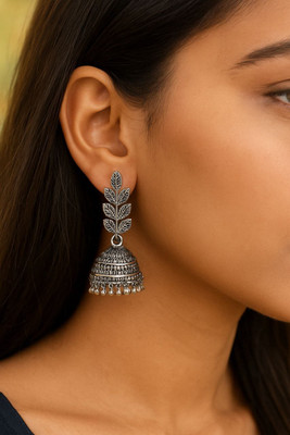 DANGAR ENTERPRISE Stylish Oxidized Silver Leaf Design Jhumka Earrings for Women Diamond Alloy Stud Earring, Drops & Danglers, Jhumki Earring