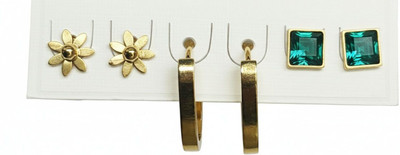 AARCHIS TRENDS Elegant 3 Pair Gold-Plated Earring Set for Women & Girls Stainless Steel Hoop Earring, Drops & Danglers