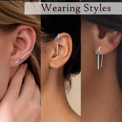 THANU'S CRAFT Blue AD Stone Cuff Studs Diamond Metal Cuff Earring