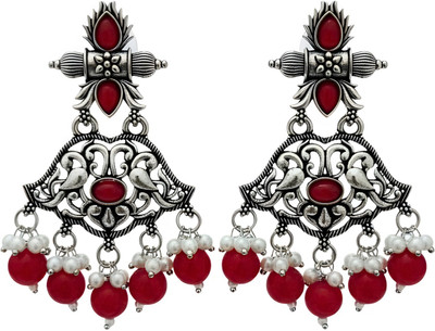 Maadhurita Jewels Hub Traditional Silver Oxidized Dangler Earrings for Women & Girls Pearl German Silver Drops & Danglers