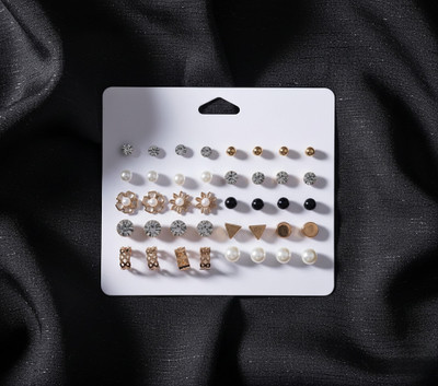 Vembley Combo of 20 Earring pairs for women earrings for girls Metal Stud Earring Pearl Alloy Stud Earring