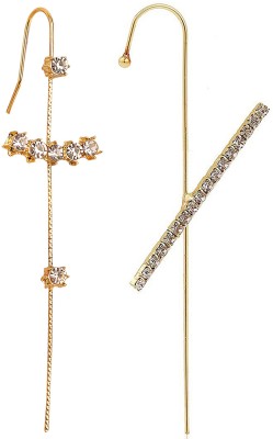 Vembley Pack Of 2 Gold Plated Zircon Studded And Cross Ear Cuff Alloy Cuff Earring