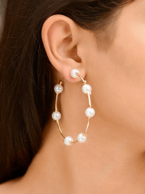 Officially Gorgeous EVERSTYLISH Gold & Pearl Open Hoop Earrings for Women Alloy Drops & Danglers