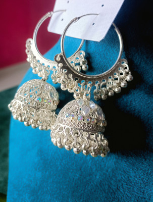 house of common Hoop Earrings/jhumka for women/oxidised earrings/earrings for girls White Zircon, Crystal, Zircon Alloy Earring Set