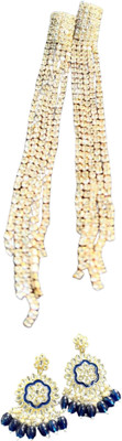 Hernger traders Longg_Errring01 & Meenakari_Flower_Blue_01 Cubic Zirconia Alloy Earring Set