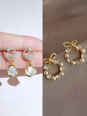 Kradhika Western Style Trending Combo Pack of 2 Korean Studs Earrings For Women And Girls Alloy Drops & Danglers, Stud Earring, Earring Set