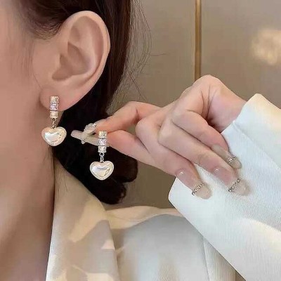 JEWELX Trendy Golden Heart Drop Korean Earrings Zircon Gold Drops & Danglers