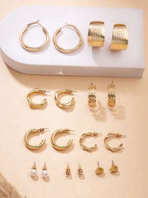 Bohey by KARATCART Set of 9 Gold-Plated Multi-Design Stud and Hoop Earrings for Women Alloy Earring Set