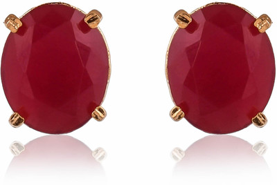 Avisha Designer Gold Plated Ruby Color Circle Stud Earring For Women & Girl Brass Earring Set