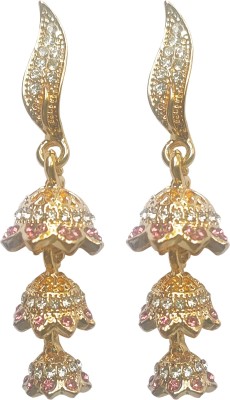 La Belleza Gold Plated 3 Layered Jhumki Cubic Zirconia Alloy Jhumki Earring