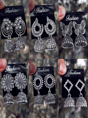 JV CREATION Combo Of 6 Latet Designer Silver Jhumki Earrings For Girl Cubic Zirconia Alloy Chandbali Earring, Drops & Danglers, Jhumki Earring, Stud Earring