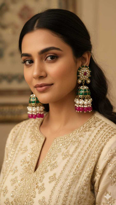 Neera Neera Pearl Kundan Jhumkas Earnings Pearl Brass Jhumki Earring