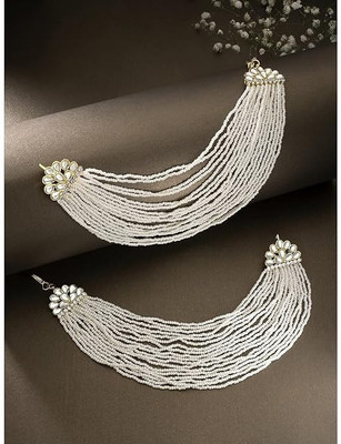 Aditya Fashion Multi-Layered Pearl Saree Drape Chain with Kundan Clasps, Traditional Wedding Pearl Alloy Stud Earring
