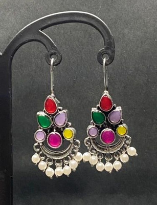 MegaSaver Multicolouerd Oxidised Earhooks With Pearl Hangings Alloy Drops & Danglers