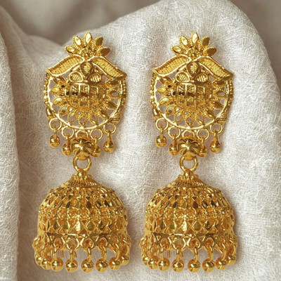 rich & famous Traditional Gold Plated Trendy Jhumka Earrings For Women's Gold Jhumki Earring