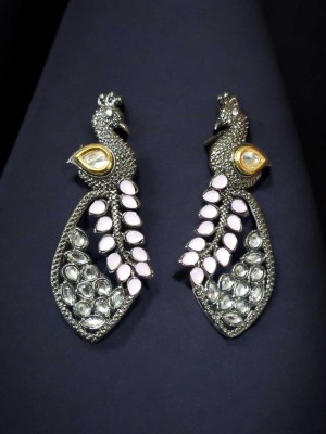 MYSTERIOUSMART Studded Peacock Shaped Earrings Pearl Brass Stud Earring