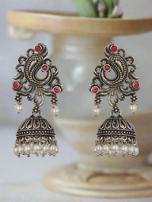 ANOUK Silver-Plated Peacock Shaped Classic Jhumkas Earrings Alloy Jhumki Earring