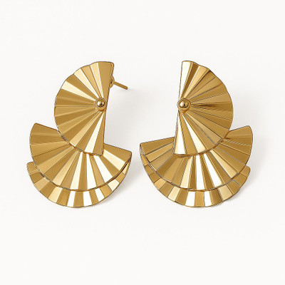 Reshmin Golden Fan Statement Stud Alloy Drops & Danglers