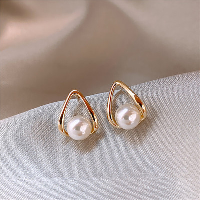 Aylana Geometric Inverted V shape Pearl Korean stud earrings Pearl Alloy Stud Earring