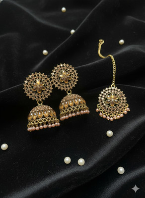Shyneup Antique oxidized Gold Jhumka Earrings & Maang Tikka Set for Women/Girls Cubic Zirconia Alloy Jhumki Earring, Earring Set
