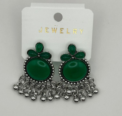 Janki Creation Stylish GREEN Stone Stud Earrings Combo Crystal Alloy Chandbali Earring, Drops & Danglers, Jhumki Earring, Stud Earring