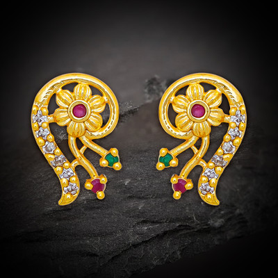 Raj And Deb Premium Collection Of Miron Gold Plated CZ Stud Earrings For Women And Girls Brass Stud Earring