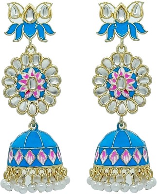 Fashion Fusion Traditional Enamel Meenakari Lotus Long Jhumka Earrings for Women & Girls Alloy Jhumki Earring