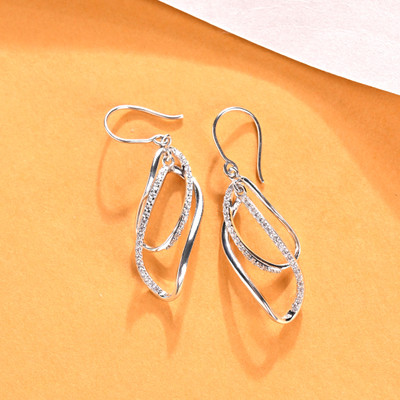 CLARA Twisted Long Cubic Zirconia Sterling Silver Drops & Danglers