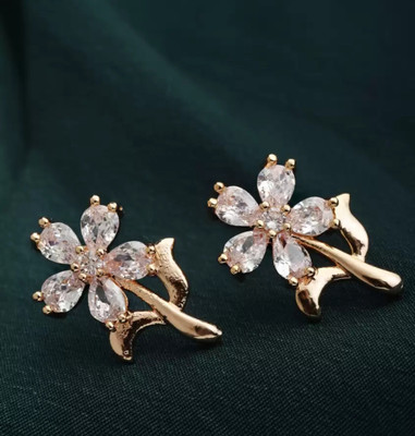 Misba Premium Collections American Diamond Gold Plated Studs For Women 1.7m Diamond Brass Jhumki Earring