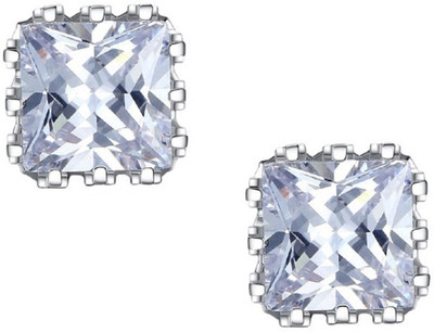 fabula Silver Plated Square Cubic Zirconia Stud Earrings For Men & Boys Cubic Zirconia, Crystal, Zircon Alloy Stud Earring