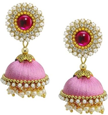 Sanj Silk Thread Single Step Jhumki Earrings For Women Hook Dangle Silk Dori Jhumka Earrings For Girls Beads Silk Dori Jhumki Earring, Earring Set Beads Fabric Jhumki Earring